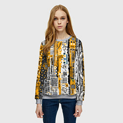 Свитшот женский Cyberpunk pattern yellow, цвет: 3D-меланж — фото 2