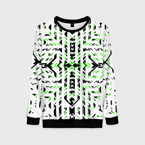 Женский свитшот Чёрно-зелёный диагональные полосы на белом фоне / 3D-Черный – фото 1