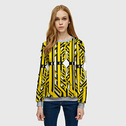 Свитшот женский Чёрно-жёлтые техно полосы на белом фоне, цвет: 3D-меланж — фото 2