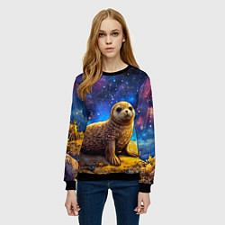 Свитшот женский Тюлень в космосе, цвет: 3D-черный — фото 2