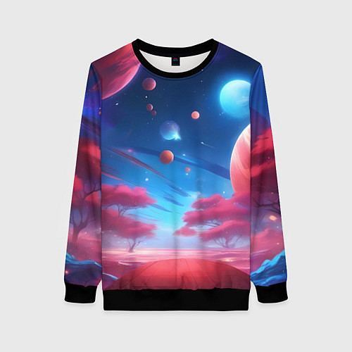 Женский свитшот Красный лес / 3D-Черный – фото 1