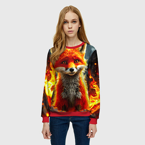 Женский свитшот Лисичка в огне / 3D-Красный – фото 3
