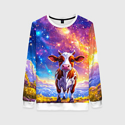 Свитшот женский Коровка и звездное небо, цвет: 3D-белый