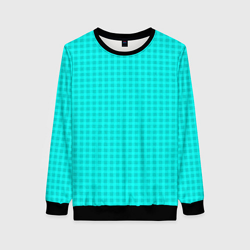 Женский свитшот Неоновый голубой паттерн клетка / 3D-Черный – фото 1