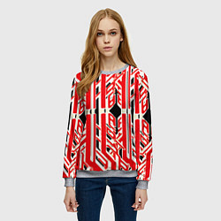 Свитшот женский Бело-красные техно полосы на чёрном фоне, цвет: 3D-меланж — фото 2