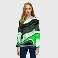 Свитшот женский Волнистые горизонтальные чёрно-зелёные полосы на б, цвет: 3D-меланж — фото 2