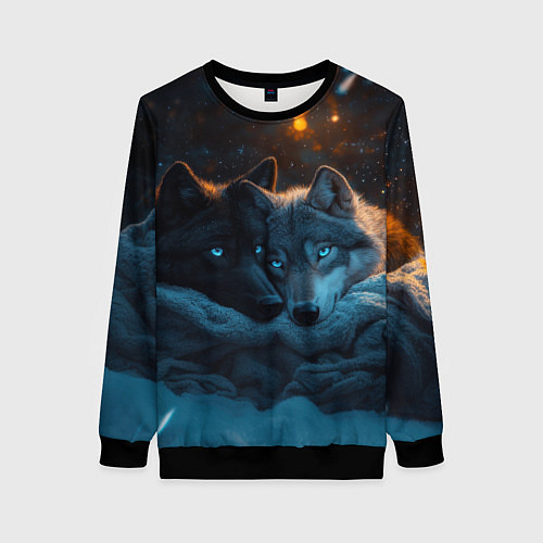 Женский свитшот Влюбленные волки вместе / 3D-Черный – фото 1