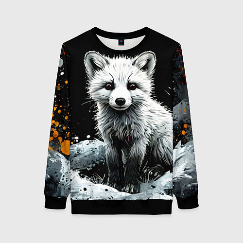 Женский свитшот Песец на черном / 3D-Черный – фото 1