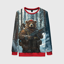 Свитшот женский Русский медведь с автоматом, цвет: 3D-красный