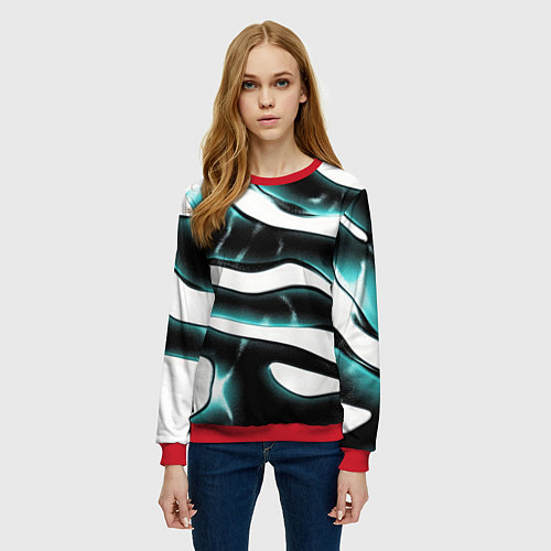 Женский свитшот Абстрактный черно-зеленый камуфляж / 3D-Красный – фото 3