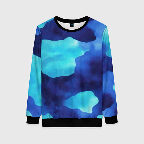 Женский свитшот Камуфляж в синих оттенках / 3D-Черный – фото 1