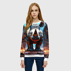 Свитшот женский Носорог в лучах, цвет: 3D-белый — фото 2