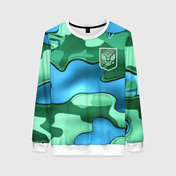 Женский свитшот Зелено-голубой камуфляж и герб РФ