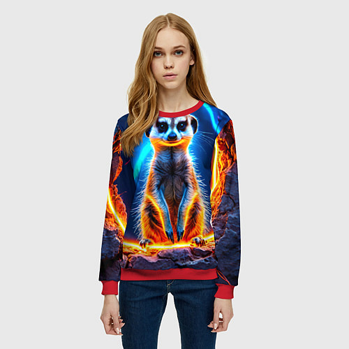 Женский свитшот Сурикат и удар молнии / 3D-Красный – фото 3