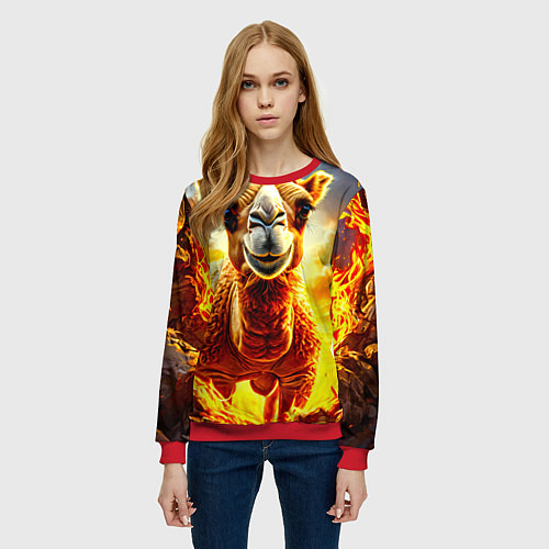Женский свитшот Верблюд в огне / 3D-Красный – фото 3
