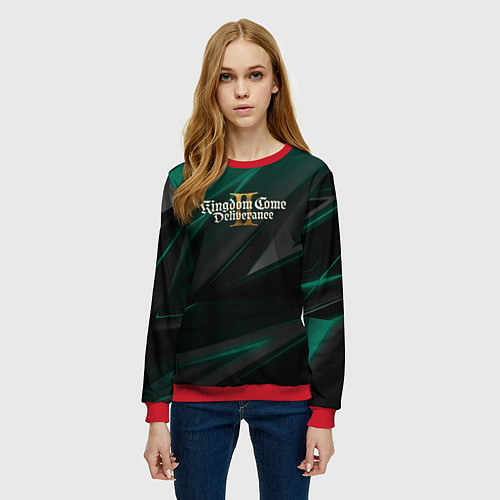 Женский свитшот Kingdom Come Deliverance 2 green black / 3D-Красный – фото 3