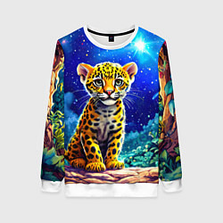Свитшот женский Ягуар в звездную ночь, цвет: 3D-белый