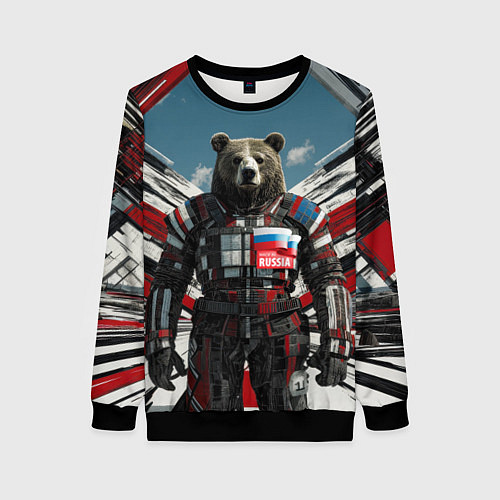 Женский свитшот Русский медведь абстрактный фон / 3D-Черный – фото 1