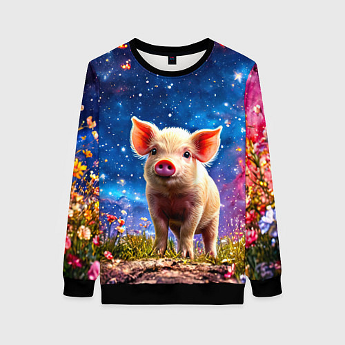 Женский свитшот Поросенок и звездное небо / 3D-Черный – фото 1