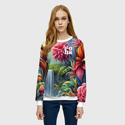 Свитшот женский Гавайские тропические цветы - алоха, цвет: 3D-белый — фото 2