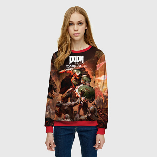 Женский свитшот Doom slayer Doom the dark ages / 3D-Красный – фото 3