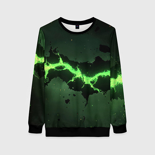 Женский свитшот Неоновая плита с зеленым разломом / 3D-Черный – фото 1