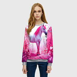 Свитшот женский Белая лошадь с розовой гривой, цвет: 3D-меланж — фото 2