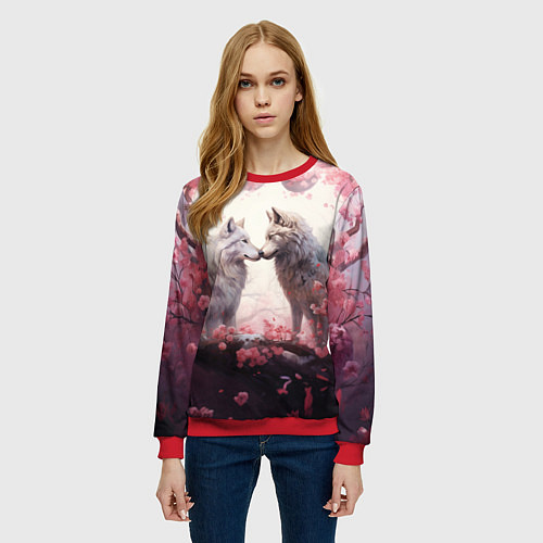 Женский свитшот Волчья гармония / 3D-Красный – фото 3