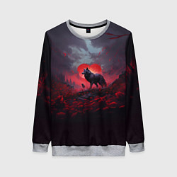 Свитшот женский Волчица на фоне сердца, цвет: 3D-меланж