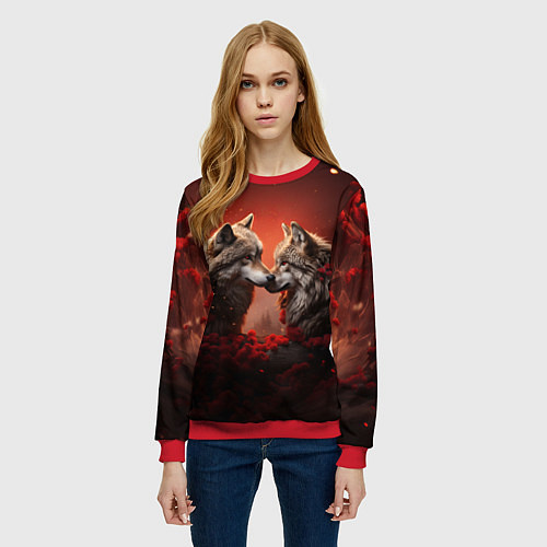 Женский свитшот Волчья любовь / 3D-Красный – фото 3