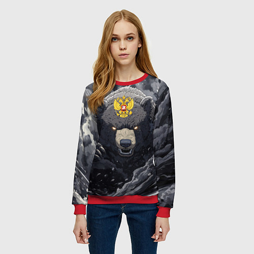 Женский свитшот Защитник славянских земель - медведь / 3D-Красный – фото 3