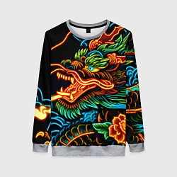 Свитшот женский Japanese neon dragon - irezumi, цвет: 3D-меланж