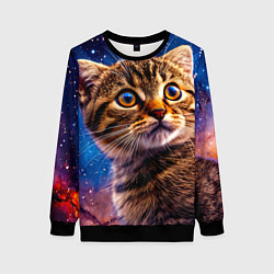 Свитшот женский Шотландская прямоухая кошка в космосе, цвет: 3D-черный