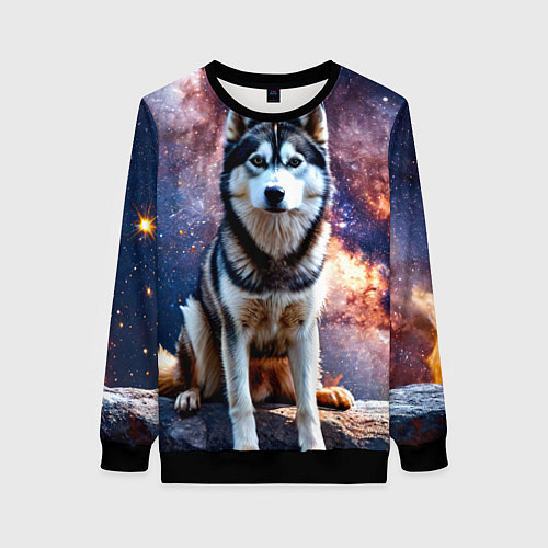 Женский свитшот Лайка и космос / 3D-Черный – фото 1