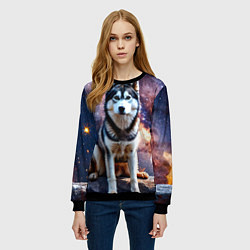Свитшот женский Лайка и космос, цвет: 3D-черный — фото 2