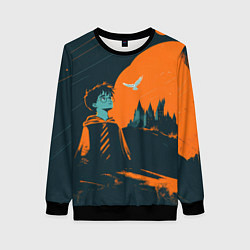Женский свитшот Гарри Поттер черно-оранжевый фон