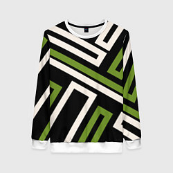 Свитшот женский Прямоугольники по диагонали-зеленый, черный, цвет: 3D-белый