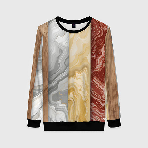 Женский свитшот Мрамор и дерево / 3D-Черный – фото 1