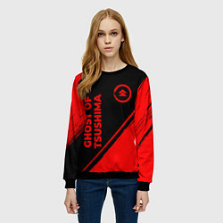 Свитшот женский Ghost of Tsushima - red gradient вертикально, цвет: 3D-черный — фото 2