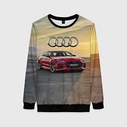 Свитшот женский Audi RS 7 на закате солнца, цвет: 3D-черный