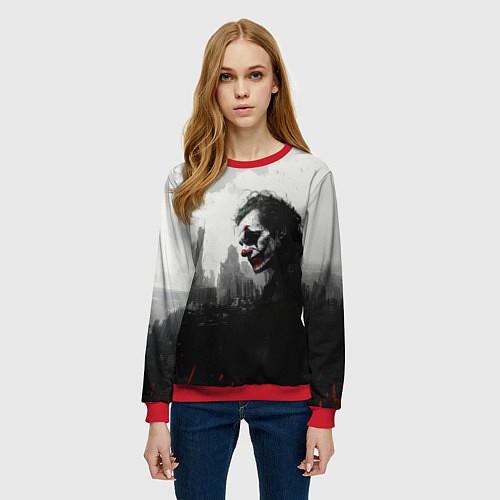 Женский свитшот Джокер черно-белый стиль / 3D-Красный – фото 3