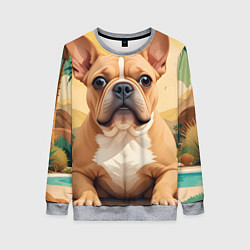 Свитшот женский Бульдог и пальмы, цвет: 3D-меланж