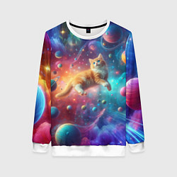 Женский свитшот Рыжий космический котёнок - неоновое свечение