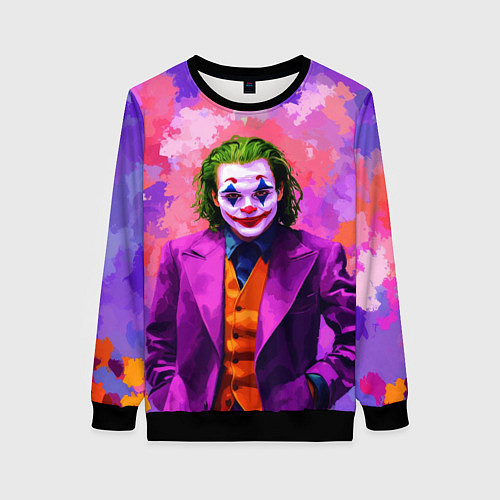 Женский свитшот Джокер и фиолетовые краски / 3D-Черный – фото 1
