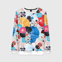 Свитшот женский Цветы - абстрактные узоры, цвет: 3D-белый