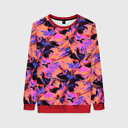 Свитшот женский Абстрактные цветы - текучая краска, цвет: 3D-красный