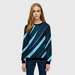 Свитшот женский Тёмный бирюзовый контрастные полосы, цвет: 3D-черный — фото 2