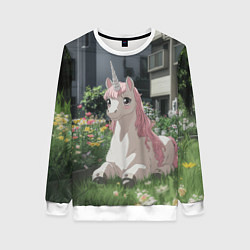 Свитшот женский Единорог в городе, цвет: 3D-белый