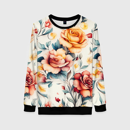 Женский свитшот Паттерн с переплетением цветов / 3D-Черный – фото 1