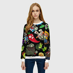 Свитшот женский Растения против зомби персонажи на черном, цвет: 3D-белый — фото 2